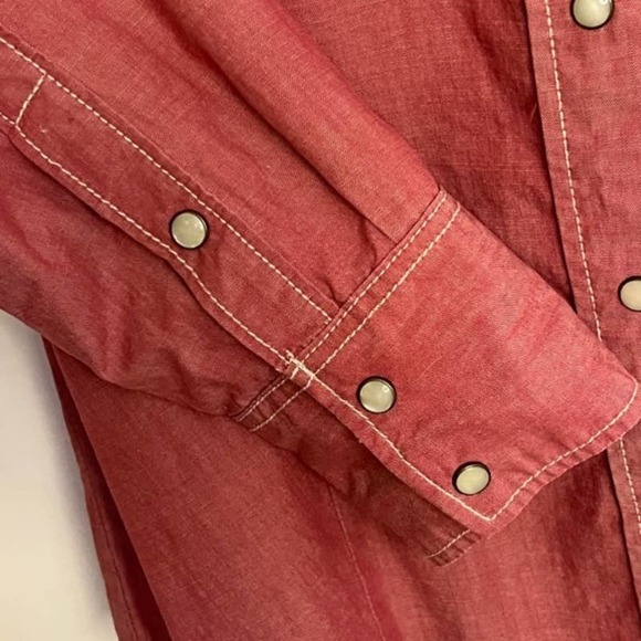 GAP 1969 VINTAGE RED WESTERN BLOUSE PEARL SNAPS SIZE MEDIUM - Picture 6 of 8